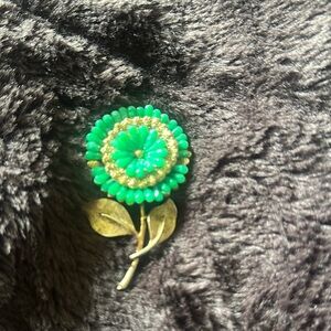 Authentic Signed HAR vintage gold plated Green Floral Brooch